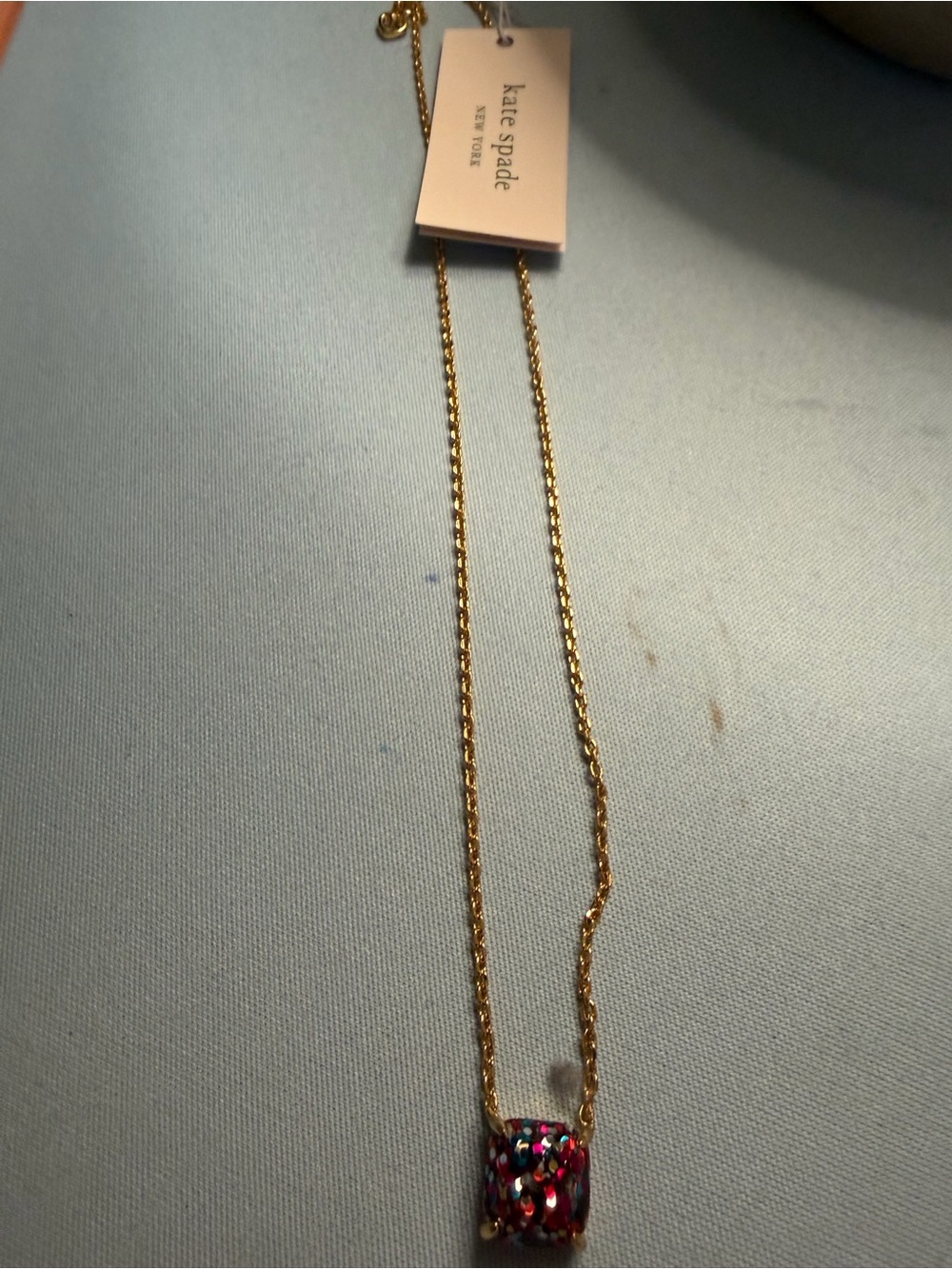 kate spade Gold Chain Necklace with Multicolored Crystal Cube Pendant